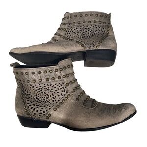 Anine Bing Leather Cutout Studded Accent Lace-Up Ankle Boots 39